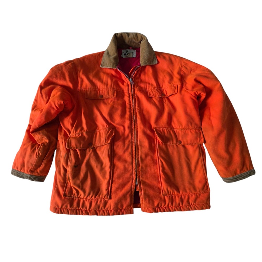 Woolrich Mens Hunting Field Jacket Orange Canvas Quilted Lining XL